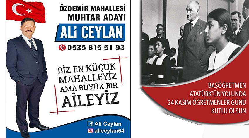 Özdemir Mahallesi Muhtar Adayı Ali CEYLAN’ın 24 Kasım Öğretmenler Günü Kutlama Mesajı