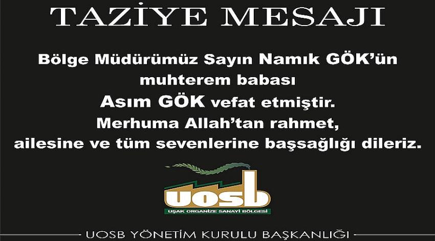 Uşak Organize Sanayi Bölgesi'nin Taziye Mesajı