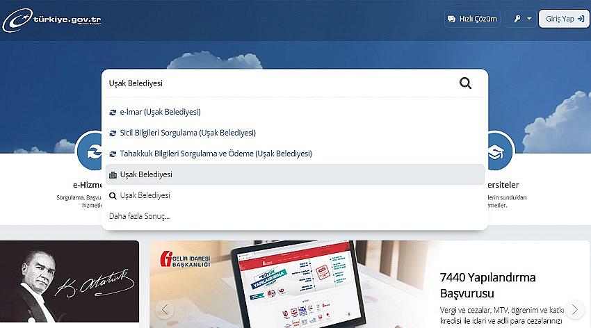 Uşak Belediyesi Artık E-Devlette